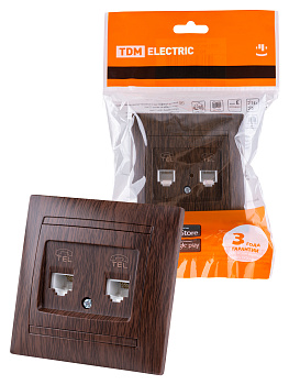TDM Розетка двойная телефонная RJ11 венге "Лама" SQ1815-0418