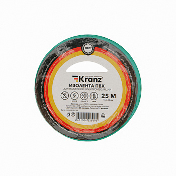Kranz Изолента ПВХ 0.13х15 мм, 25 м, зеленая (5 шт./уп.) KR-09-2103