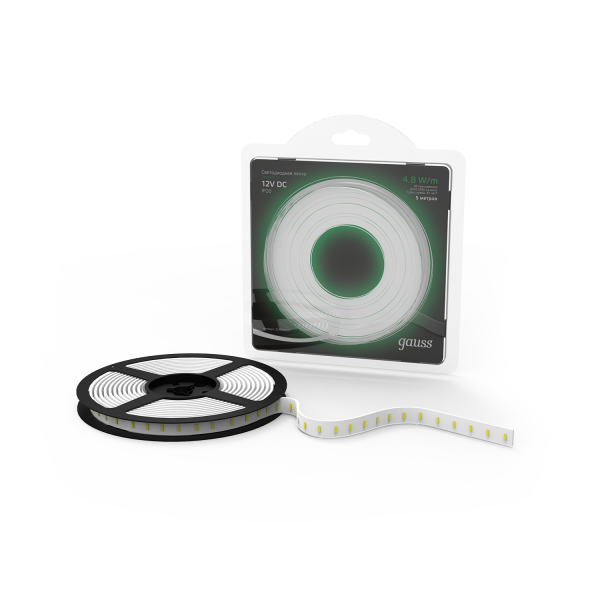 Купить Gauss Лента LED 2835 -SMD 4.8W 12V DC зеленый (блистер 5м) 312000605