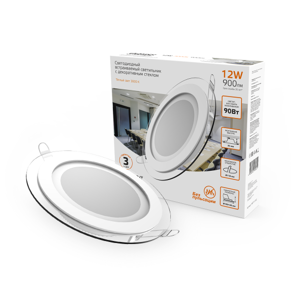 Купить Gauss Светильник Glass круг 12W 900lm 3000K 220-240V IP20 монт Ø118 160*35 с дек стеклом LED 947111112