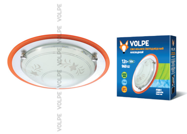 Volpe Светильник LED накладной декоративный круглый IP20 стекло/белый с оранжевой вставкой 10758