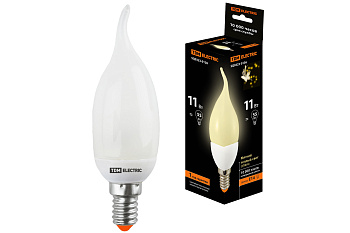 TDM Лампа энергосберегающая КЛЛ-СW-11 Вт-2700 К–Е14 (свеча на ветру) (mini) SQ0323-0136