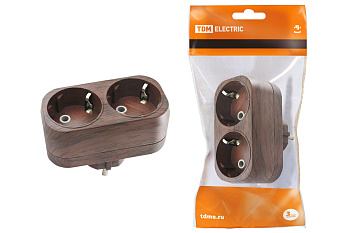TDM Блок на 2 гнезда 2П+З плоский 16А 250B "Эко" (бук) SQ1806-0079