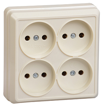 IEK OKTAVA РС24-2-ОК Розетка 4местн. без з/к 10А откр.уст. (кремовый)