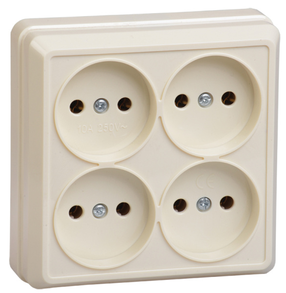 IEK OKTAVA РС24-2-ОК Розетка 4местн. без з/к 10А откр.уст. (кремовый)