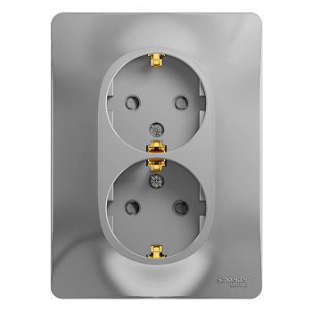 Systeme Electric Glossa Алюминий Розетка 2-я с/з со шторками (в сборе с рамкой)