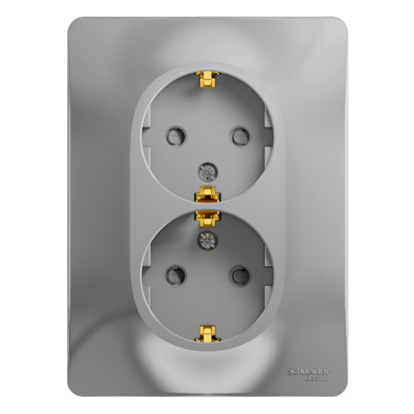 Systeme Electric Glossa Алюминий Розетка 2-я с/з со шторками (в сборе с рамкой)