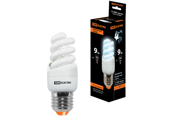 TDM Лампа энергосберегающая КЛЛ-FSТ2-9 Вт-4000 К–Е27 КОМПАКТ (35х95 мм) SQ0323-0173