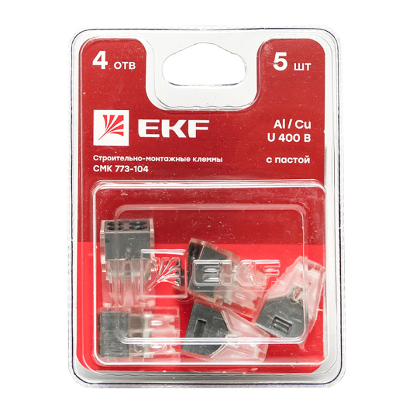 Купить Строительно-монтажная клемма СМК 773-104 4 отверстия 1,0-2,5мм2 блистер (5шт.) EKF PROxima