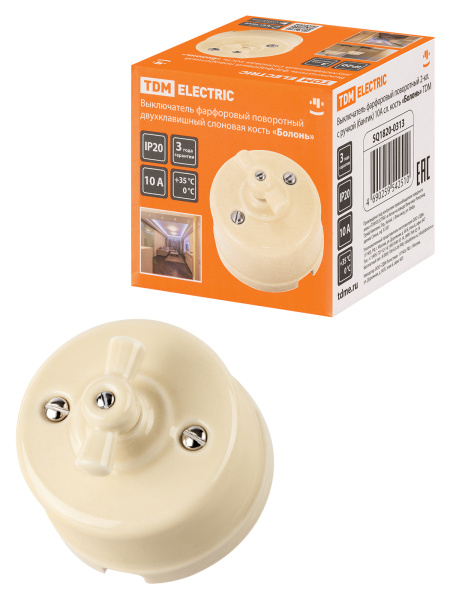 TDM Выключатель фарфоровый поворотный 2-кл. с ручкой (бантик) 10А сл. кость «Болонь» SQ1820-0313