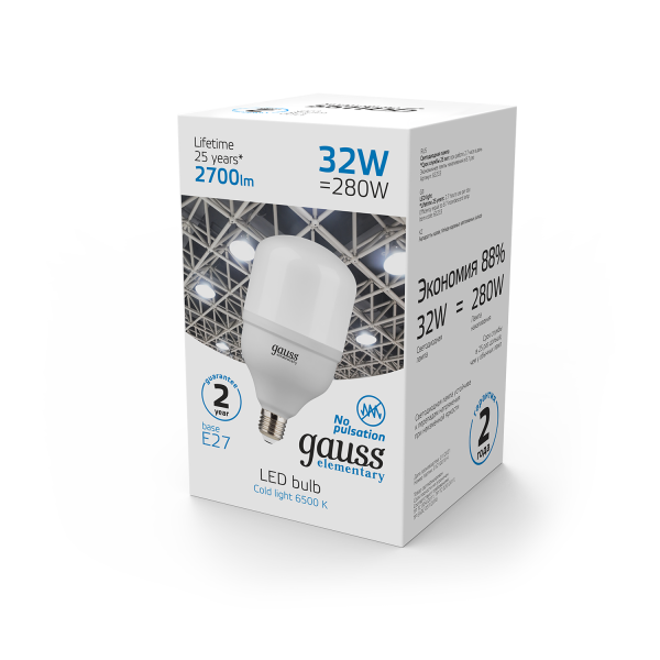 Купить Gauss Лампа Elementary T100 32W 2700lm 6500K E27 LED 63233