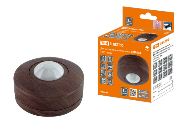 TDM Датчик движения потол. ДДП-03В (1200Вт, 10-900с, 6м , 3+Лк, 120(сб)+360(св)гр IP33), "ЭКО" венге SQ0324-0044