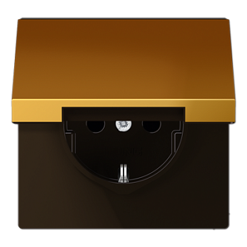 JUNG LS 990 Блеск золота Розетка с/з с крышкой безвинт.зажим GO1520KL