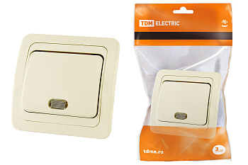 TDM Выключатель 1-кл. с подсветкой 10А сл. кость "Валдай" SQ1804-0104