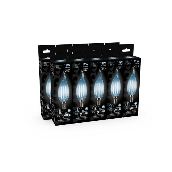Купить Gauss Лампа Filament Свеча на ветру 11W 830lm 4100К Е14 LED 104801211