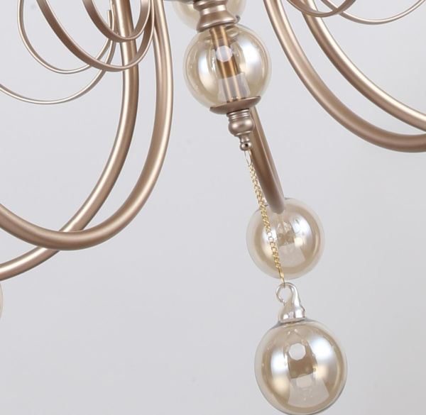 Купить Favourite подвесная люстра каркас цвета перламутровое золото, плафоны из полупрозрачной органзы с золотой окантовкой, декоративные элементы из выдувно 2553-5P