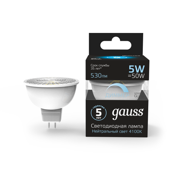 Купить Gauss Лампа MR16 5W 530lm 4100K GU10 диммируемая LED 101506205-D