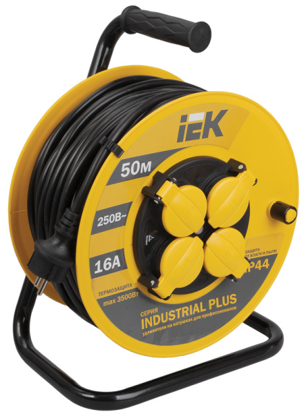 IEK INDUSTRIAL PLUS Катушка УК50 с т/з 4 места 2Р+PЕ/50метров 3х1,5мм2 IP44 Industrial plus