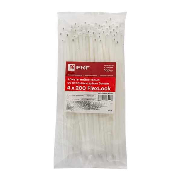 Купить EKF PROxima Хомут нейлоновый со стальным зубом (б), 4x200 (100шт)