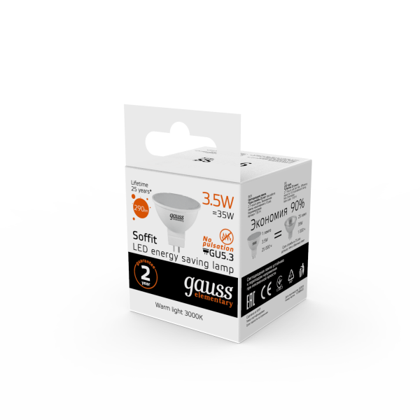 Купить Gauss Лампа Elementary MR16 3.5W 290lm 3000K GU5.3 LED 13514