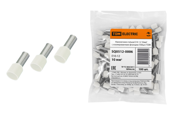 TDM Наконечник-гильза Е10-12 10мм2 с изолированным фланцем (100шт) SQ0512-0006