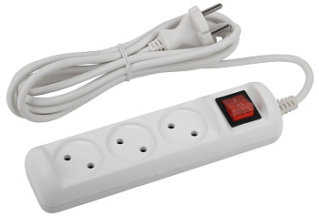 ЭРА Удлинитель электрический U-3s-1,5m-2x1 без заземления c выключателем 3 розетки 1,5м ПВС 2x1мм2 10А