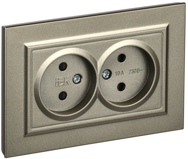 IEK BRITE Шампань Розетка 2-я без з/к с з/ш 10А в сб. РСш12-2-БрШ