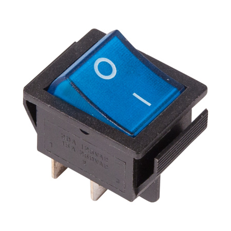 Выключатель клавишный 250V 16А (4с) ON-OFF синий с подсветкой Rexant 36-2331