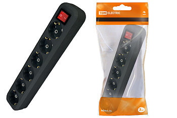 TDM Колодка розеточная 6 гнезд 2П+З с выключателем16А 250В черная SQ1806-0140