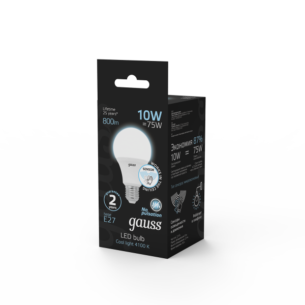 Купить Gauss Лампа A60 10W 800lm 4100К E27 Сенсор LED 1/10/100 102502210-M