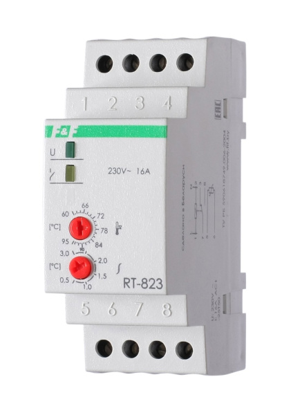 Devi Терморегулятор RT-823 (+60°C-+95°C) на шину DIN, с датчиком RT823 на проводе, 16А 140F1083R