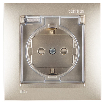 Simon 15 Шампань Розетка с/з, со шторками, с крышкой, IP44, 16А, 250В, винт.зажим 1590450-034