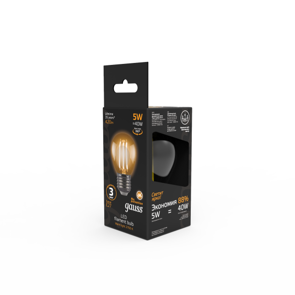 Купить Gauss Лампа Filament Шар 5W 420lm 2700К Е27 LED 105802105
