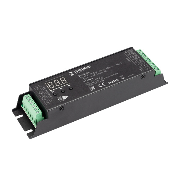 Arlight INTELLIGENT ARLIGHT Декодер SMART-DMX512-305-63-RDM-SUF Black (12-48V, 5x4A, Terminal) (IARL, IP20 Металл, 5 лет) 036244