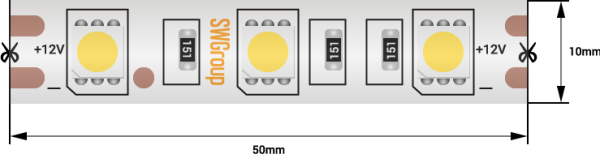 SWG Лента светодиодная стандарт 5050, 60 LED/м, 14,4 Вт/м, 12В , IP68, Цвет: Холодный белый 001846