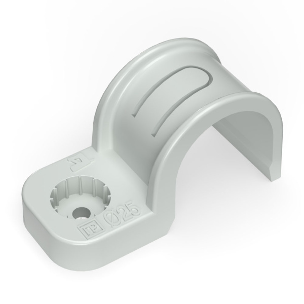 Промрукав Крепеж-скоба пластиковая односторонняя для прямого монтажа атмосферостойкая серая в п/э d25 мм (50шт/450шт уп/кор) PR13.0370