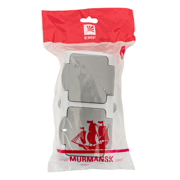 Купить EKF PROxima Мурманск Розетка 2-местная 16А с заземлением с крышкой IP54 серый с защитными шторками