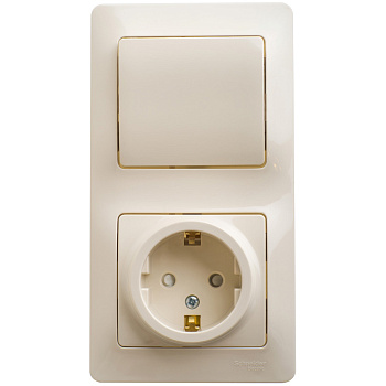 Systeme Electric Glossa Беж Блок: розетка с/з со шторками и 1-кл. выключатель