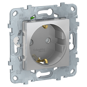 SE Unica New Алюминий Розетка с/з, со шторками, с быстрозажимными клеммами NU505730