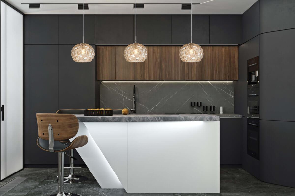 Купить Favourite Dispertion Подвес выдувное стекло коньячного цвета с узором из множества треугольников, каркас цвета хром 2178-1P