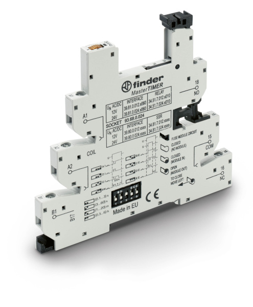 Finder MasterTimer Розетка  с винтовыми клеммами (с зажимной клетью) для реле 34 серии; встроенный таймер мультифункциональный (AI, DI, GI, SW, BE, CE 93680024