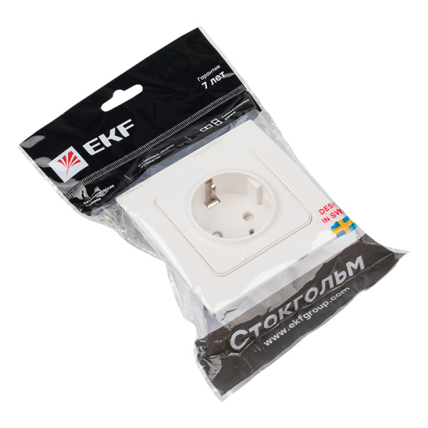 Купить EKF PROxima Стокгольм Розетка 1-ая с/з 16А белая со шторками