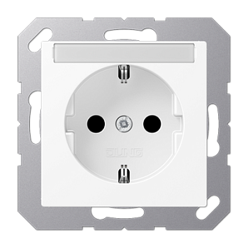 JUNG A Flow/A 550 Белый матовый Розетка  16A 250V с защитой от детей, с полем для надписи, SCHUKO A1520BFKINAWWM