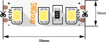 SWG Лента светодиодная стандарт 2835, 120 LED/м, 12 Вт/м, 12В , IP20, Цвет: Теплый белый SWG2120-12-12-WW
