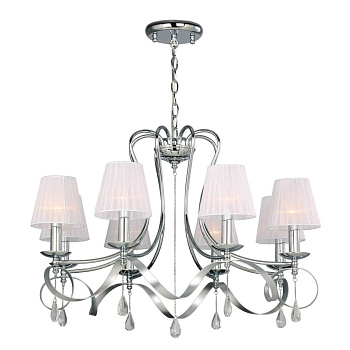 Favourite подвесная люстра каркас цвета серебряный с хромом, плафоны из белой ткани, декоративные элементы из прозрачного хрусталя 2597-8P