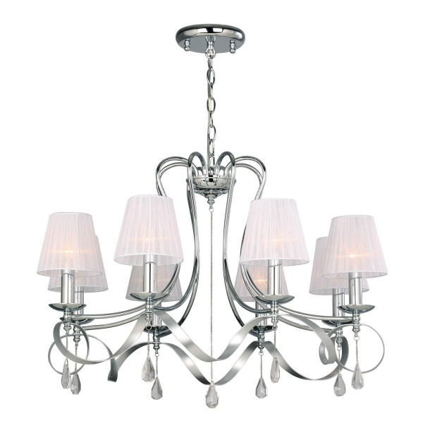 Favourite подвесная люстра каркас цвета серебряный с хромом, плафоны из белой ткани, декоративные элементы из прозрачного хрусталя 2597-8P