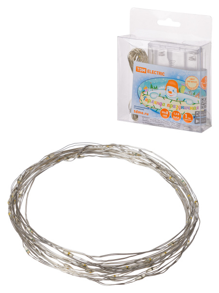TDM Гирлянда светодиодная "Роса50" 50LED, 5м, 3000К, 3хАА, SQ0361-0052