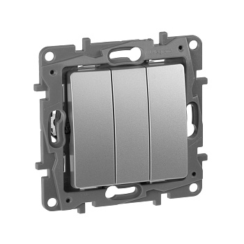 Legrand Etika Алюминий Выключатель 3-клавишный, 10А, Автоматические клеммы 672413