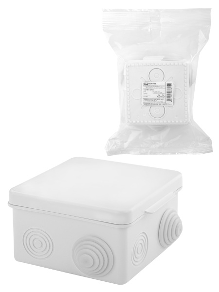 TDM Распаячная коробка ОП 80х80х50мм, крышка, IP54, 7вх., белая, инд. штрихкод SQ1401-0922