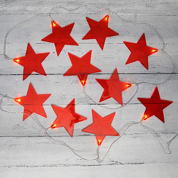 NEON-NIGHT Гирлянда светодиодная «Звездопад» красная 10 LED, 2,25 м, прозрачный ПВХ, теплый белый свет свечения, 2 х АА (батарейки не в комплекте) 304-002